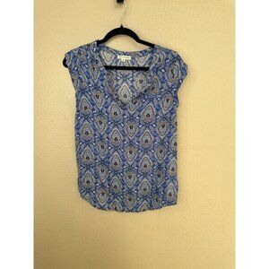 Artisan NY Womens Blue Blouse Small Paisley‎ sleeveless striped rayon v-neck